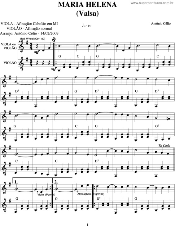 Partitura da música Maria Helena v.7