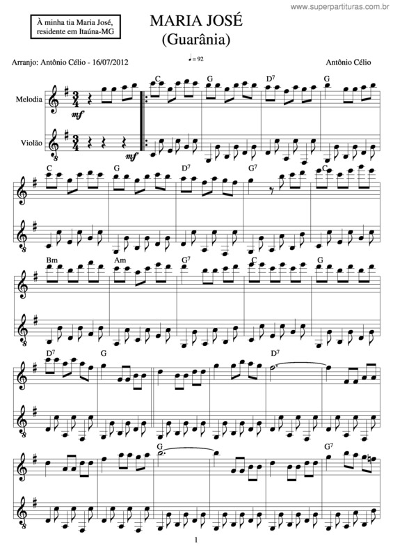Partitura da música Maria José v.2