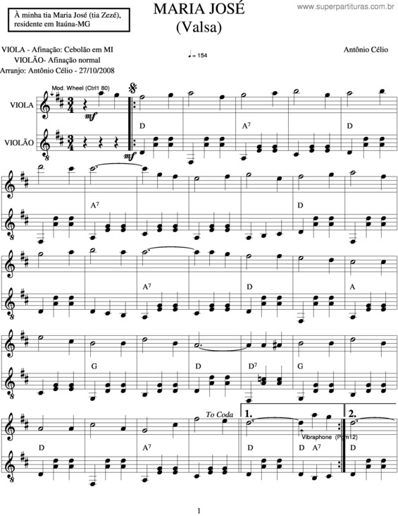 Partitura da música Maria José