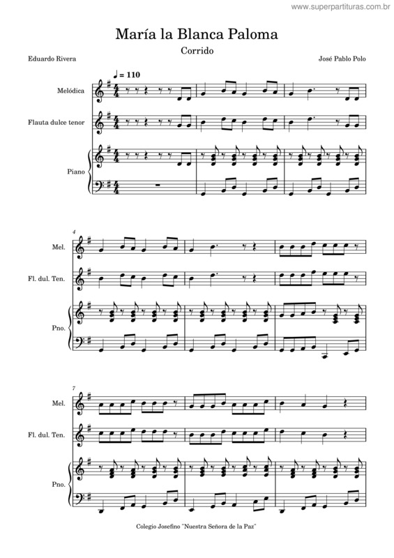 Partitura da música María La Blanca Paloma