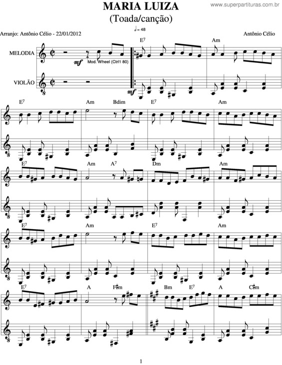 Partitura da música Maria Luiza v.2