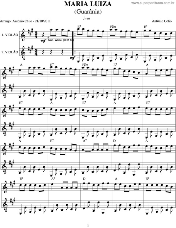 Partitura da música Maria Luiza v.3