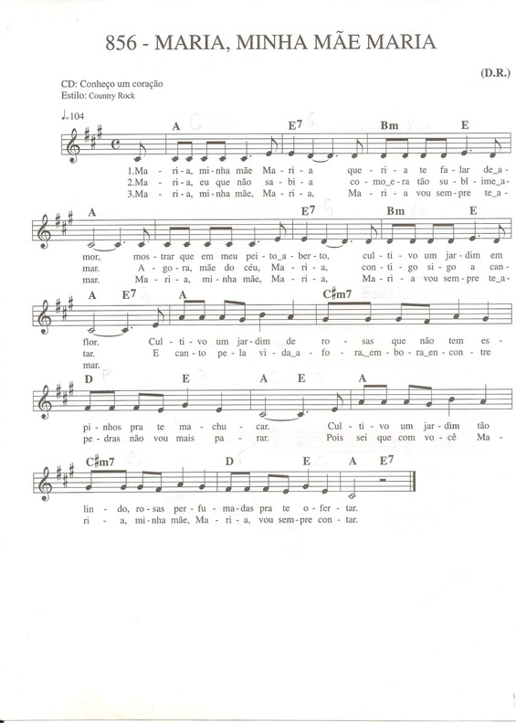 Partitura da música Maria Minha Mãe Maria