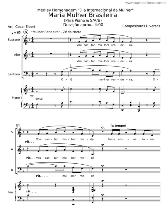 Partitura da música Maria Mulher Brasileira – Diversos