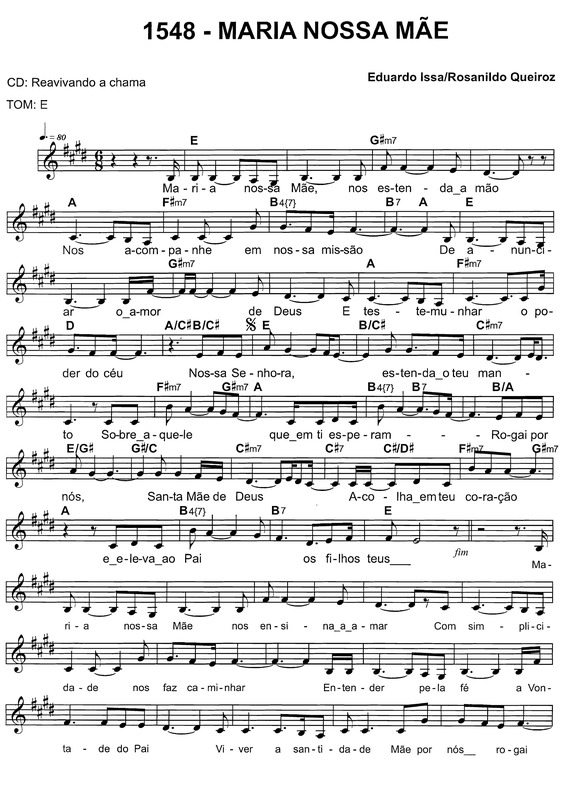 Partitura da música Maria Nossa Mãe v.2