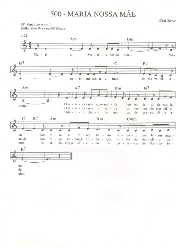 Partitura da música Maria Nossa Mãe