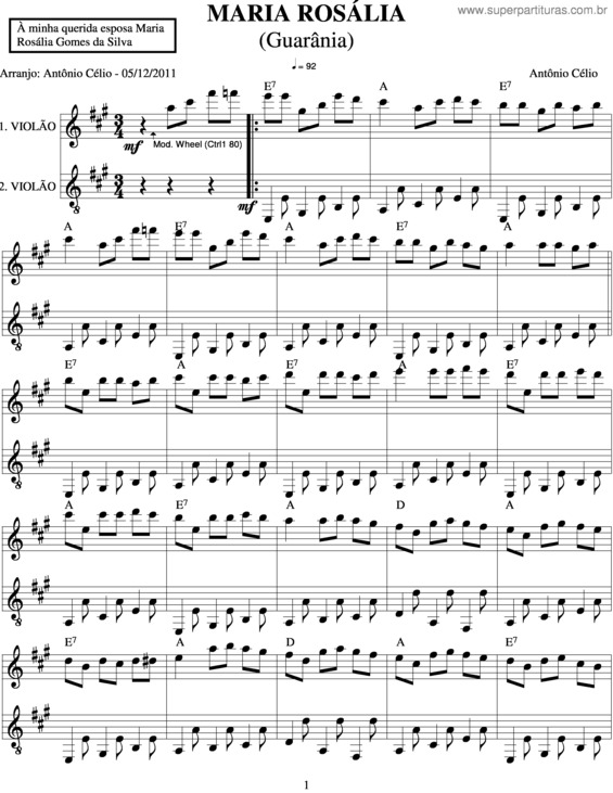 Partitura da música Maria Rosália v.3