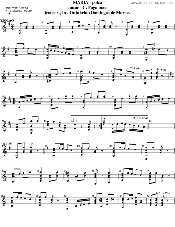 Partitura da música Maria v.6