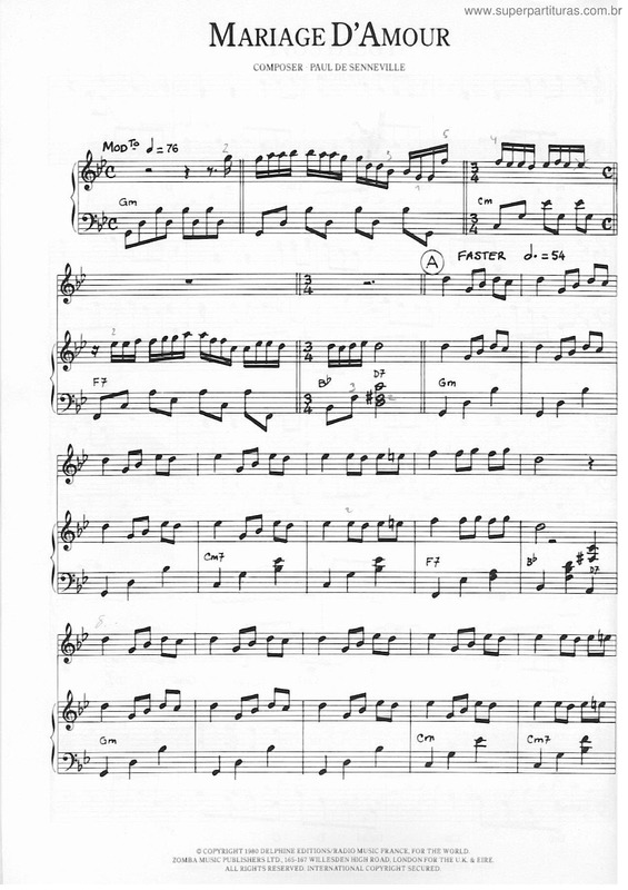 Partitura da música Mariage D`Amour v.2