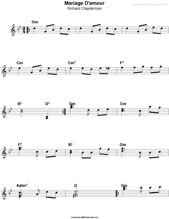 Partitura da música Mariage D`Amour