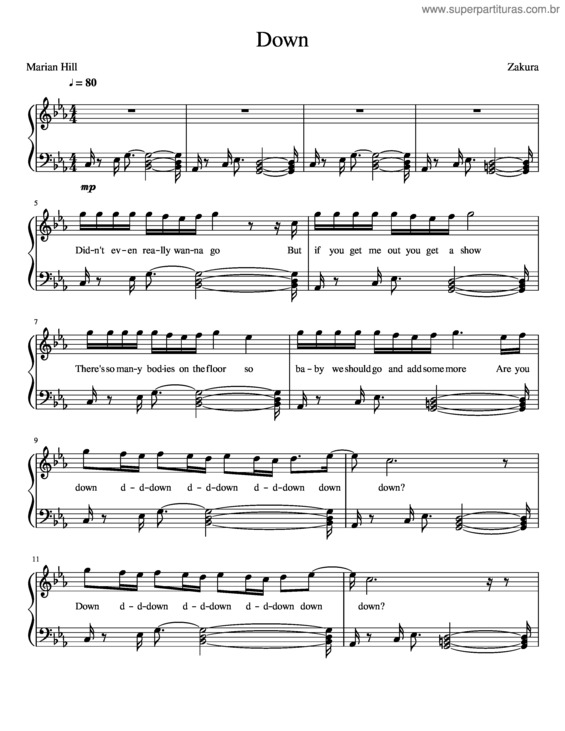 Partitura da música Marian Hill – Down