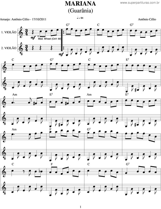 Partitura da música Mariana v.10