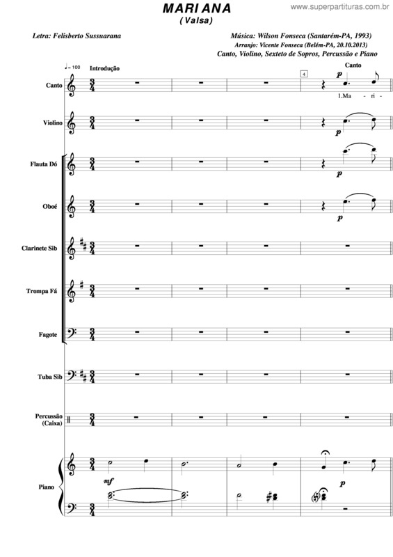 Partitura da música Mariana v.2