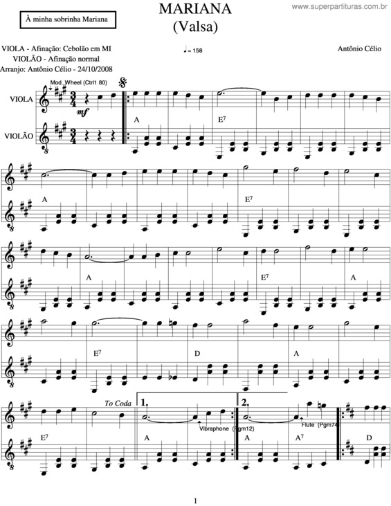 Partitura da música Mariana v.5