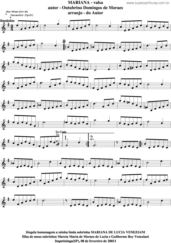 Partitura da música Mariana v.7