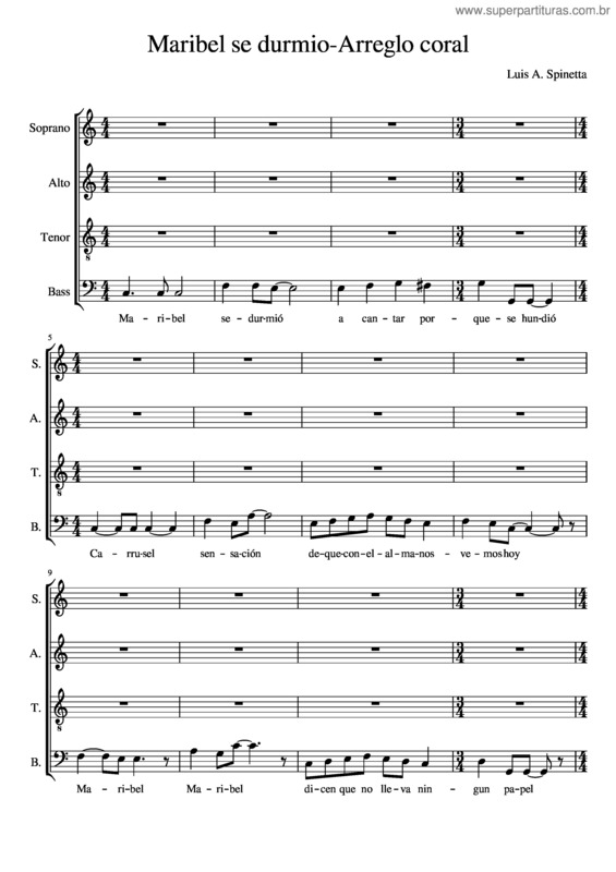 Partitura da música Maribel Se Durmio–Arreglo Coral