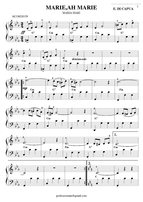 Partitura da música Marie, ah Marie