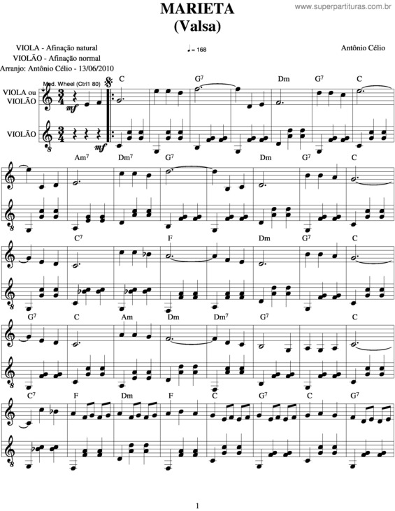 Partitura da música Marieta