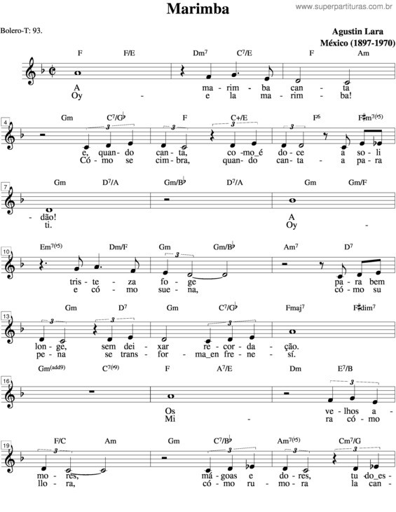 Partitura da música Marimba