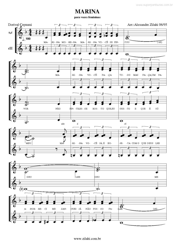 Partitura da música Marina v.2