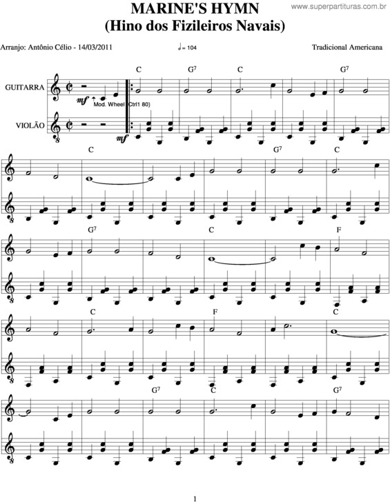 Partitura da música Marine`S Hymn v.2