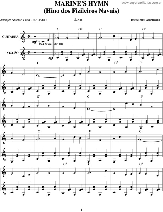 Partitura da música Marine`S Hymn