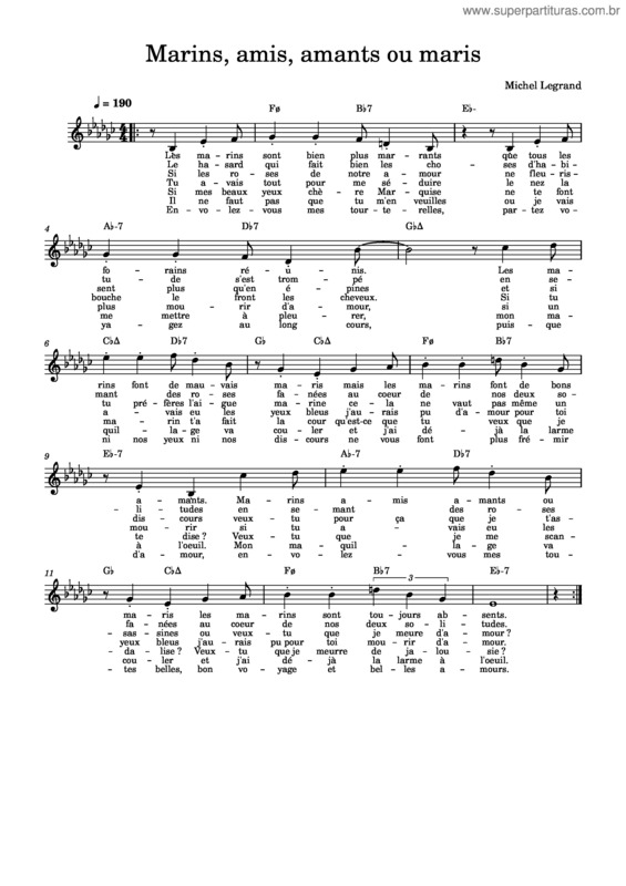 Partitura da música Marins, Amis, Amants Ou Maris – Michel Legrand
