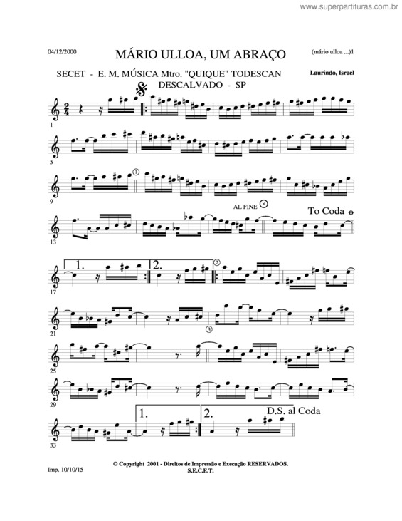 Partitura da música Mário Ulloa, Um Abraço v.2
