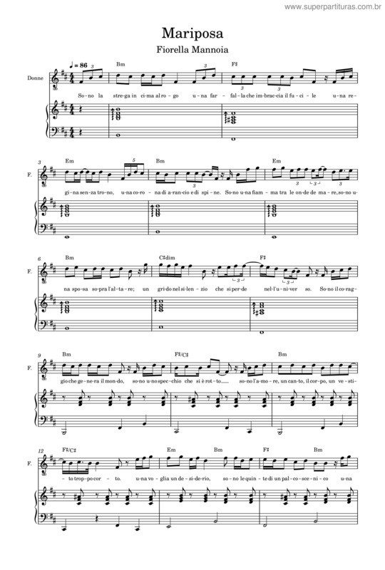 Partitura da música Mariposa – Fiorella Mannoia