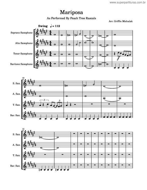 Partitura da música Mariposa – Peach Tree Rascals Mariposa For Satb Saxophone Quartet
