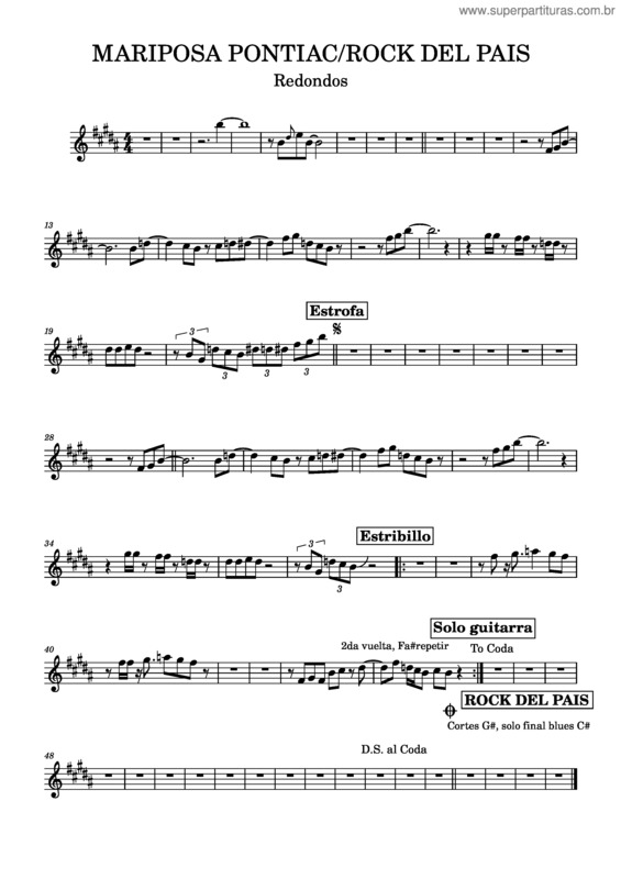 Partitura da música Mariposa Pontiac – Patricio Rey Y Sus Redonditos De Ricota Mariposa Pontiac Rock Del Pais