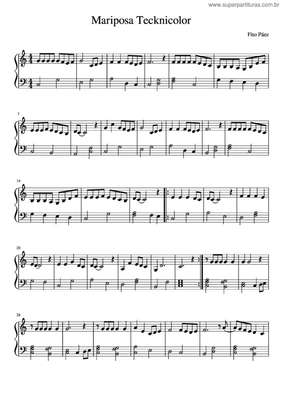 Partitura da música Mariposa Tecknicolor v.3