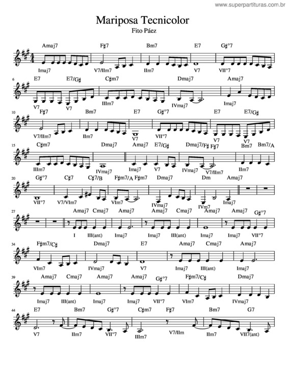 Partitura da música Mariposa Tecnicolor Rearmonizada