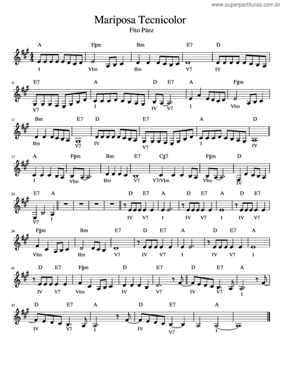 Partitura da música Mariposa Tecnicolor