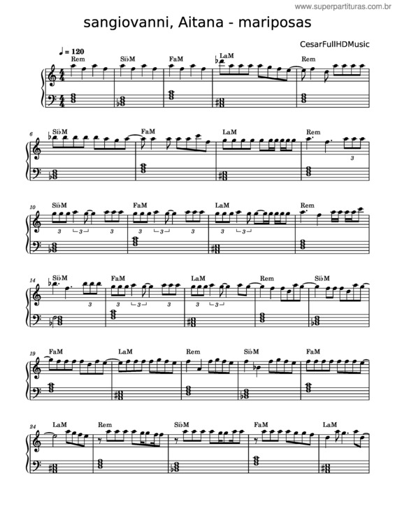 Partitura da música Mariposas – Sangiovanni;Aitana