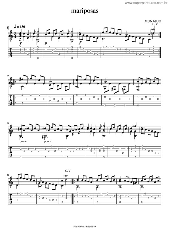Partitura da música Mariposas v.2