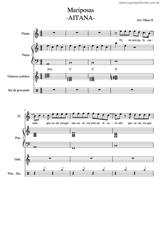 Partitura da música Mariposas