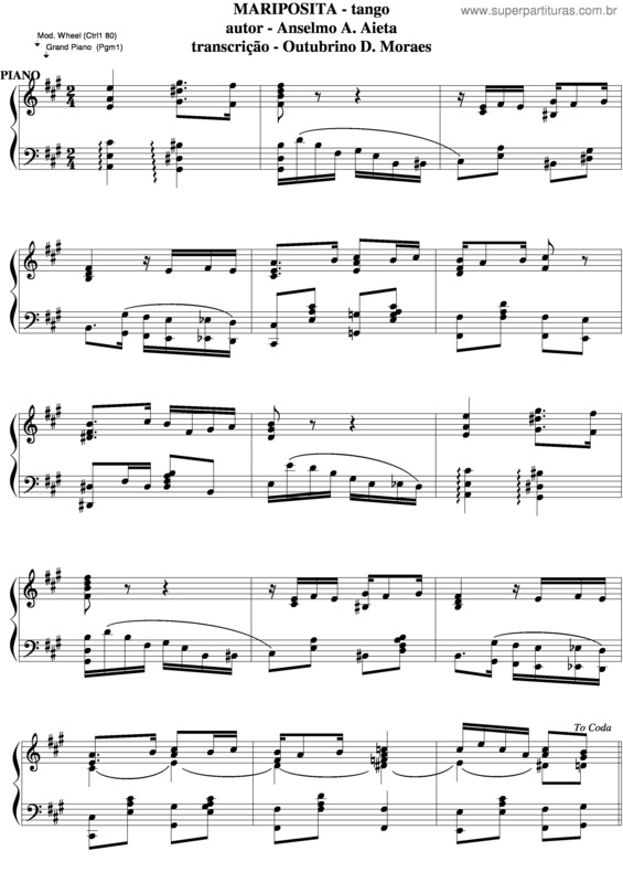 Partitura da música Mariposita