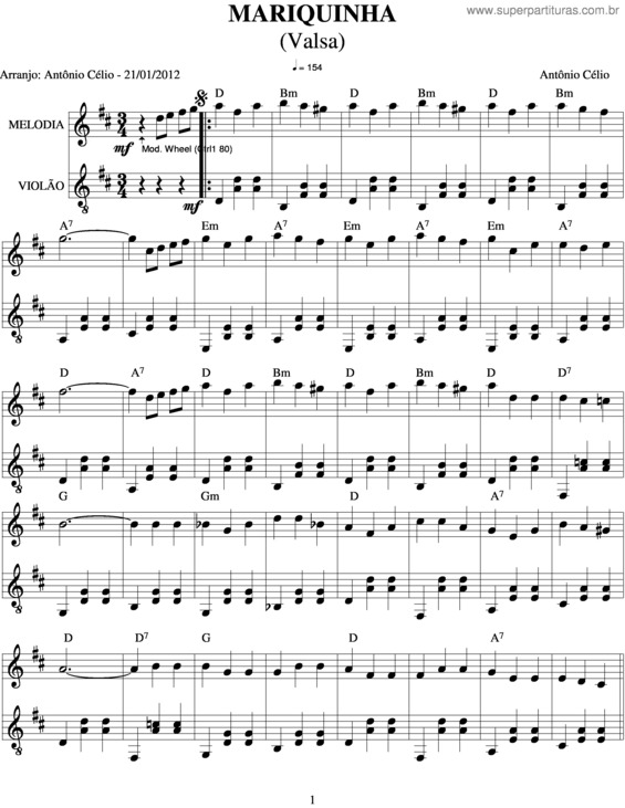 Partitura da música Mariquinha