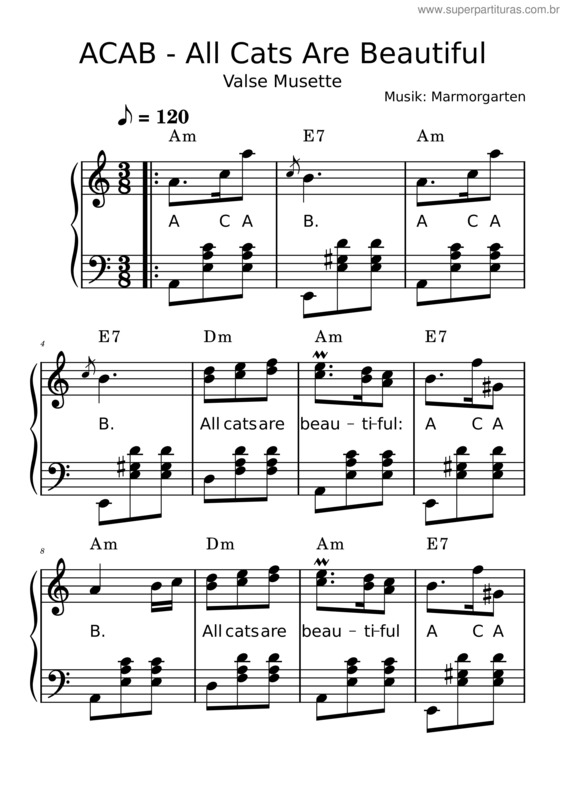Partitura da música Marmorgarten – Acab – All Cats Are Beautiful – Valse Musette