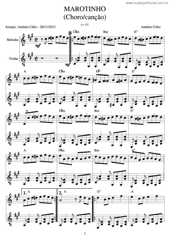 Partitura da música Marotinho