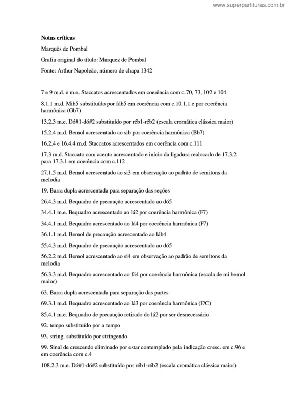 Partitura da música Marquês de Pombal v.2