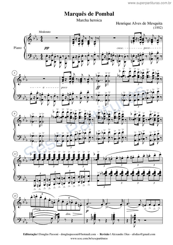 Partitura da música Marquês de Pombal