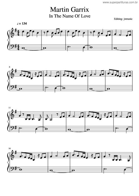 Partitura da música Martin Garrix – In The Name Of Love
