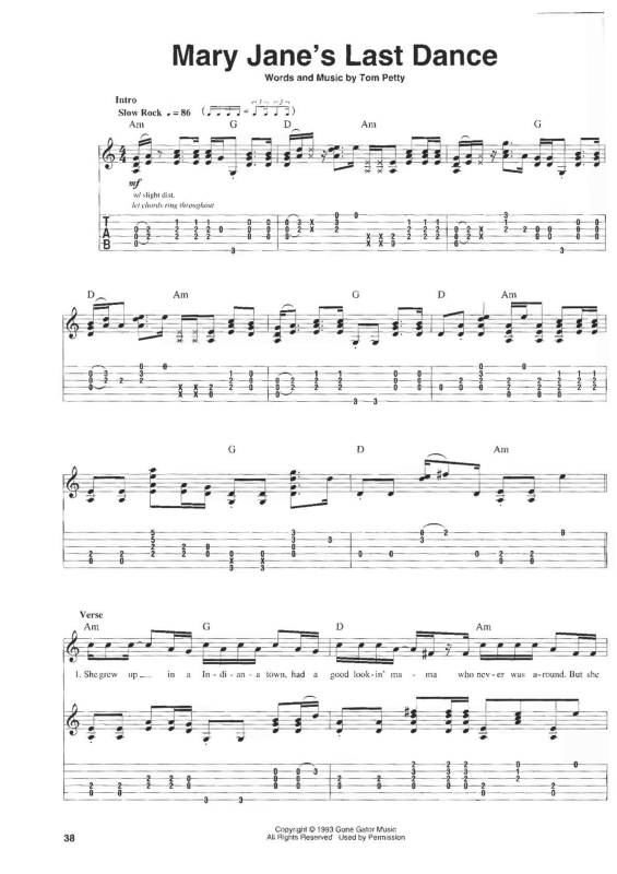 Partitura da música Mary Jane`s Last Dance