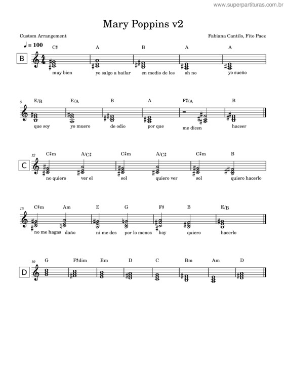Partitura da música Mary Poppins V2