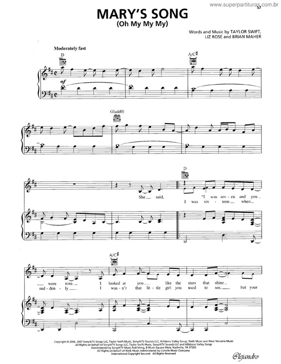 Partitura da música Mary`s song