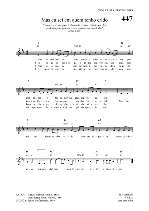 Partitura da música Mas Eu Sei Em Quem Tenho Crido