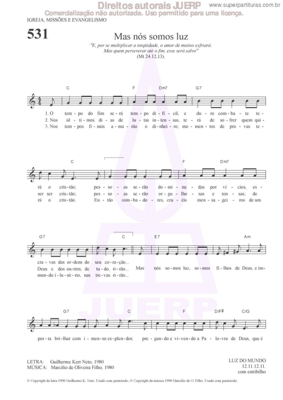 Partitura da música Mas Nós Somo Luz - 531 HCC