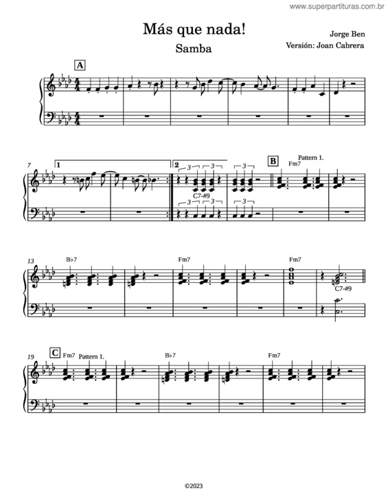 Partitura da música Mas Que Nada – Piano